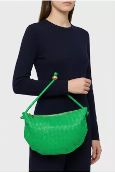 Green Leather Woven Turn Pouch