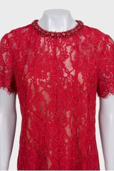 Red lace dress with tag
