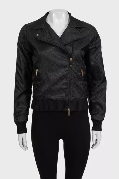 Black nylon jacket with signature print