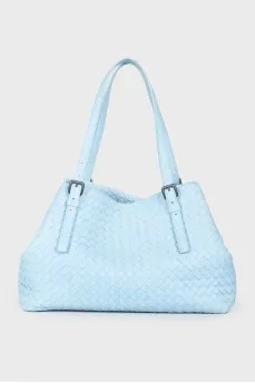 Blue wicker leather bag