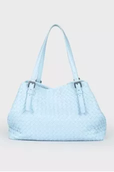 Blue wicker leather bag