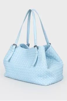 Blue wicker leather bag
