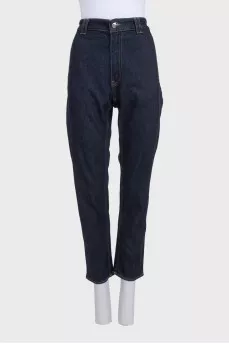 Dark blue high-waist straight leg jeans