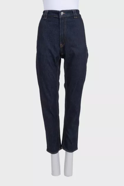 Dark blue high-waist straight leg jeans