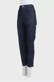 Dark blue high-waist straight leg jeans