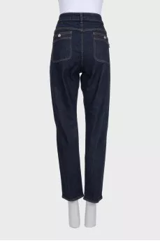 Dark blue high-waist straight leg jeans