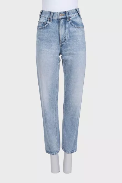 Light blue high-waist straight jeans