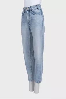 Light blue high-waist straight jeans