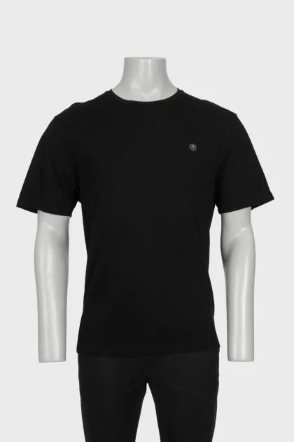 Men's black t-shirt with a metal logo