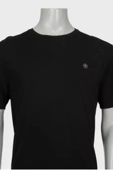 Men's black t-shirt with a metal logo