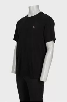 Men's black t-shirt with a metal logo