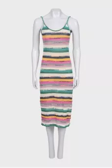 Knitted sundress with striped print