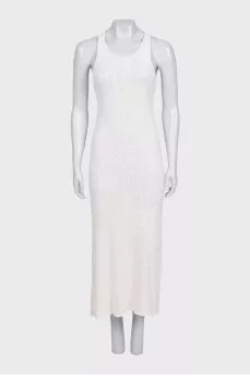 White knitted maxi dress with open back
