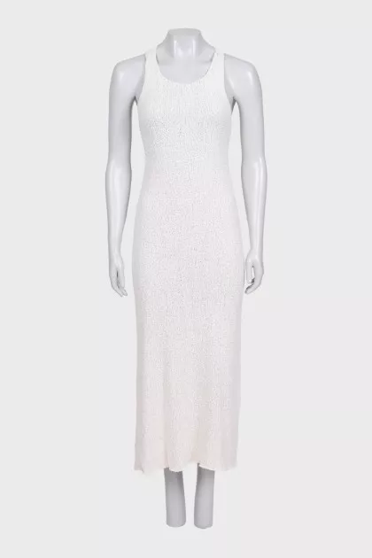 White knitted maxi dress with open back
