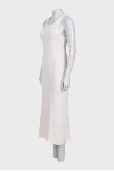 White knitted maxi dress with open back