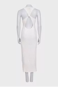 White knitted maxi dress with open back