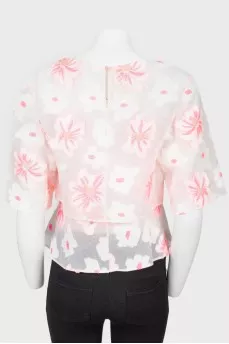 Double tiered embroidered flowers blouse