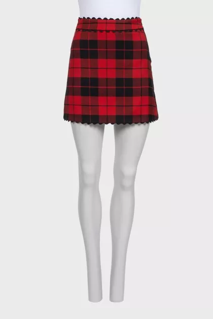 Checkered wool mini skirt