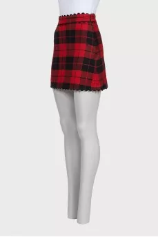 Checkered wool mini skirt