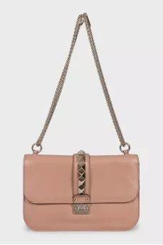 Glam Lock Beige Leather Bag