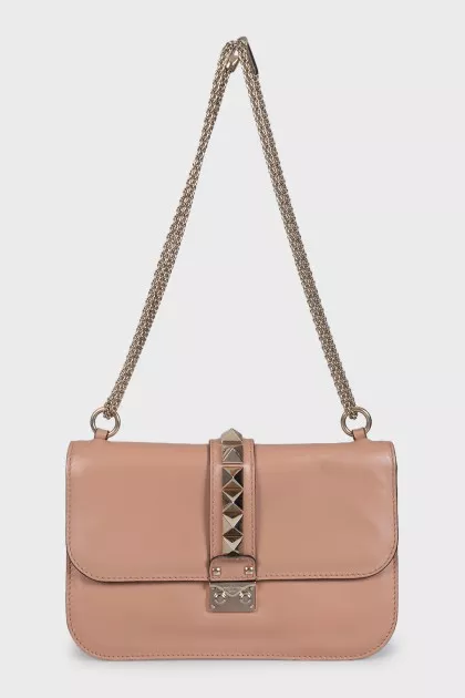 Glam Lock Beige Leather Bag