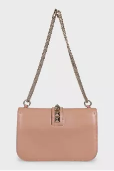 Glam Lock Beige Leather Bag