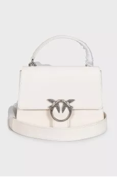White leather satchel with tag