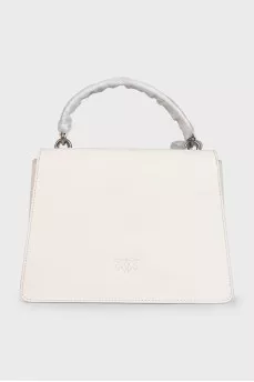 White leather satchel with tag