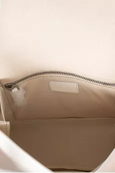 White leather satchel with tag