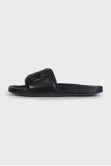 Men's leather flip-flops with a 3D logo