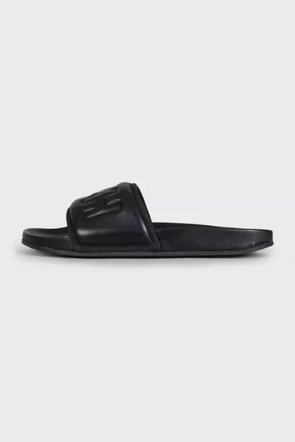 Men's leather flip-flops with a 3D logo
