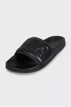 Men's leather flip-flops with a 3D logo