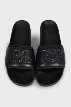 Men's leather flip-flops with a 3D logo
