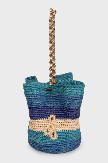 Striped raffia bucket bag
