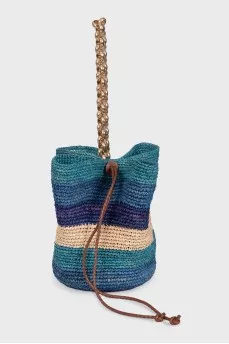 Striped raffia bucket bag