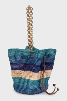 Striped raffia bucket bag