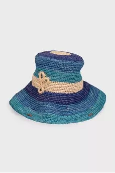 Striped raffia bucket bag