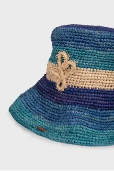 Striped raffia bucket bag