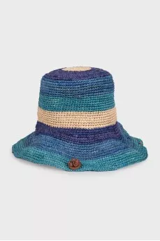 Striped raffia bucket bag