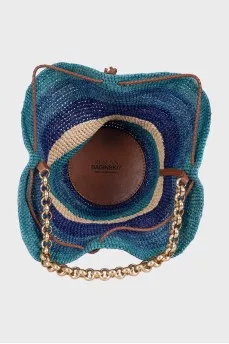 Striped raffia bucket bag