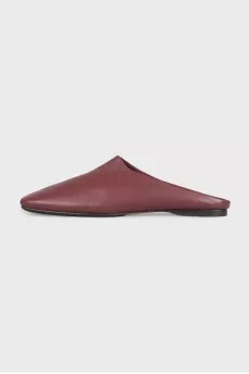 Burgundy leather square toe mules