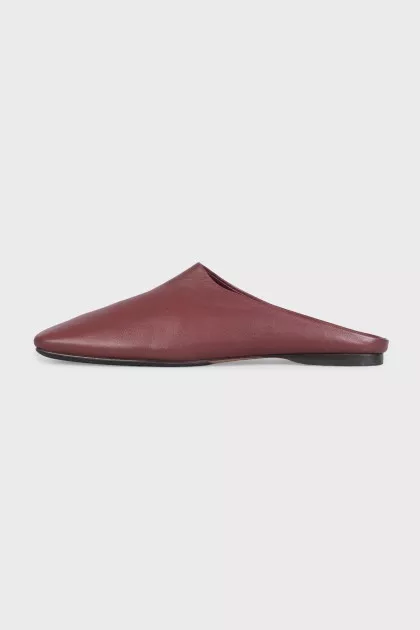 Burgundy leather square toe mules