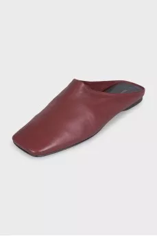 Burgundy leather square toe mules