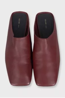 Burgundy leather square toe mules