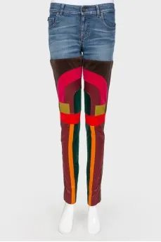 Color contrasting fabric combination jeans
