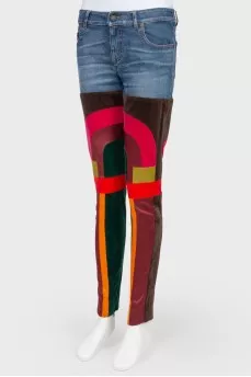 Color contrasting fabric combination jeans
