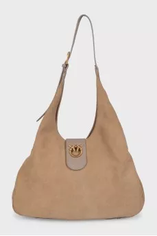 Suede shopper with leather handle