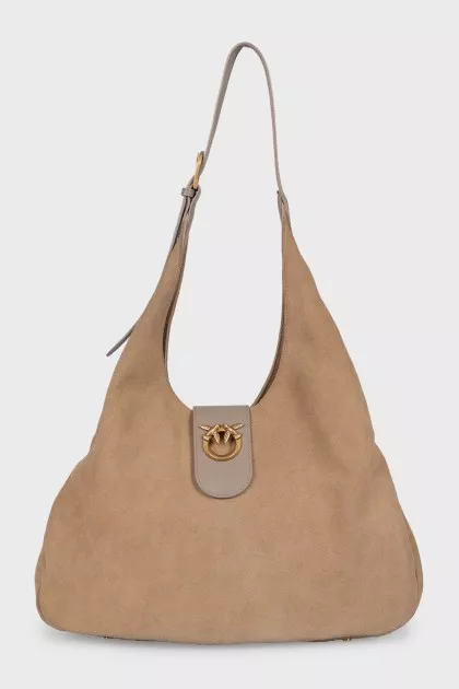 Suede shopper with leather handle