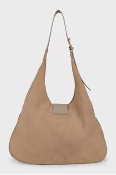 Suede shopper with leather handle