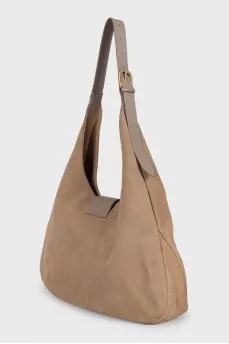 Suede shopper with leather handle